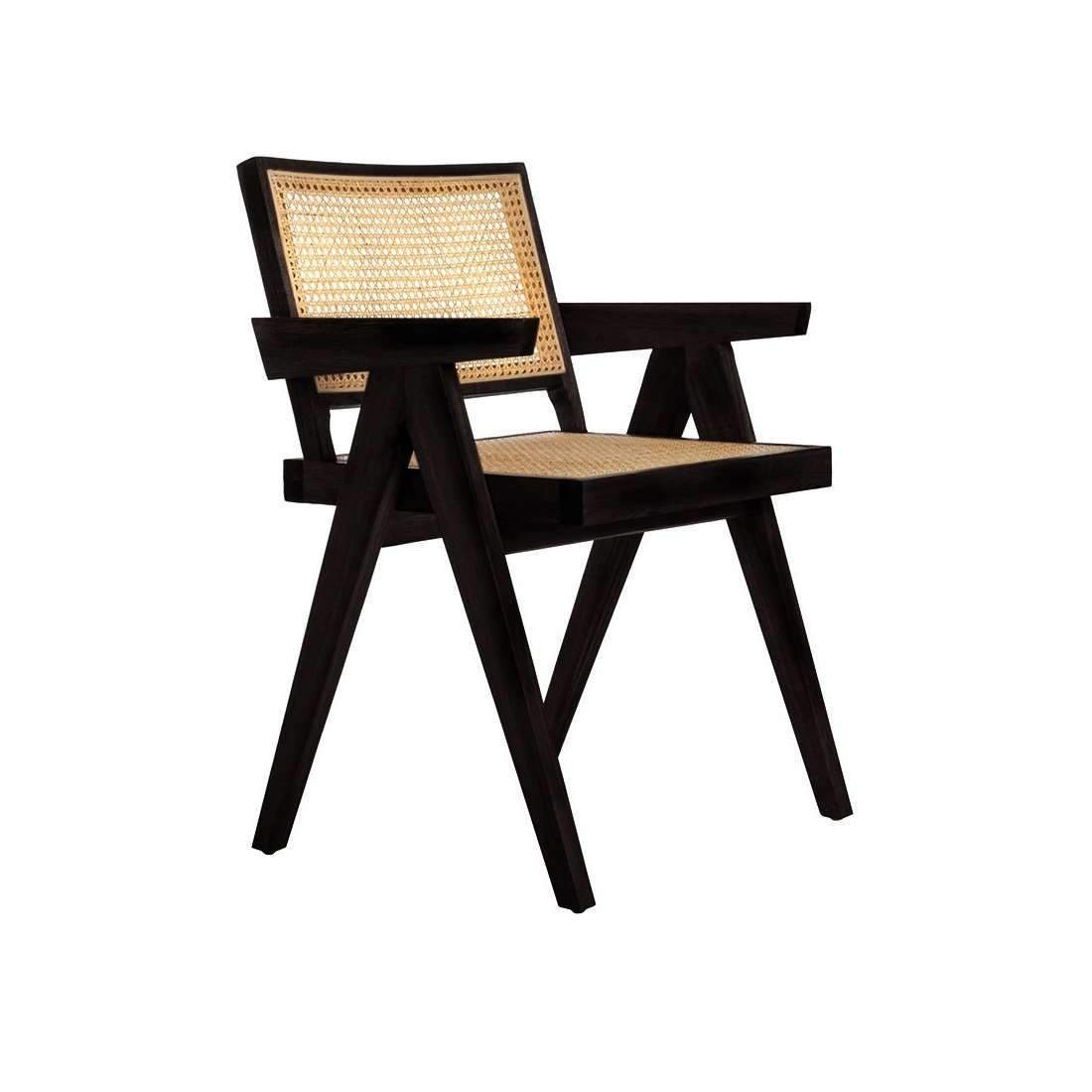 Mid Century Hand Cane Jeanneret Armchair - Black | France and Son