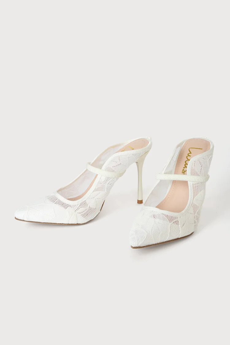 Gillay White Lace Pointed-Toe Stiletto Mules | Lulus (US)