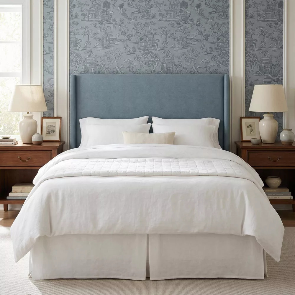 Encino Fully Upholstered Wingback Full Size Headboard in Light Teal Blue - Threshold™ designed ... | Target