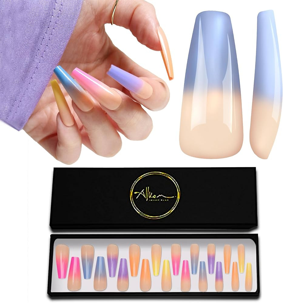 Allkem Multi Ombre Ballerina Press on Nails | Glossy Extra Long Coffin| 10 sizes - 20 pcs Nail ki... | Amazon (US)