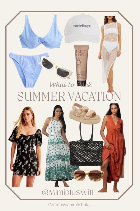 Summer getaway packing!

Summer vacation | summer dress | swimsuit | cover up | sandals | sunglasses 
Follow @mimipluswill for more! 

#LTKStyleTip #LTKSwim #LTKSeasonal