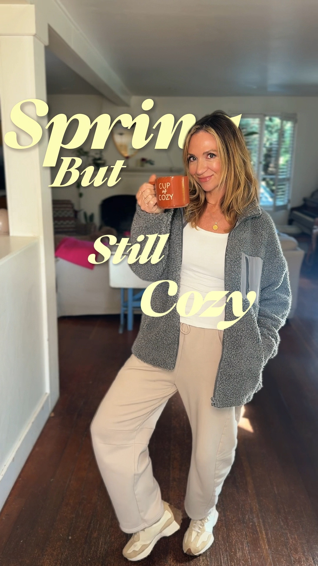 Cozy spring outfit you’ll live in 🤍 

Sherpa jacket (under $50!) that looks designer + comes in the prettiest colors~perfect oversized fit (wearing medium- im 5’7” for reference). 
Paired with my fleece lined barrel leg sweatpants (wearing medium) that are insanely soft, non-cling, and drape so well. The first thing I reach for at home 🙌 Finished with neutral sneakers for an easy everyday look. Perfect for layering, camping outfits, cool spring nights, and fall outfits 🍂

#LTKootd #LTKmomlife #LTKOver40