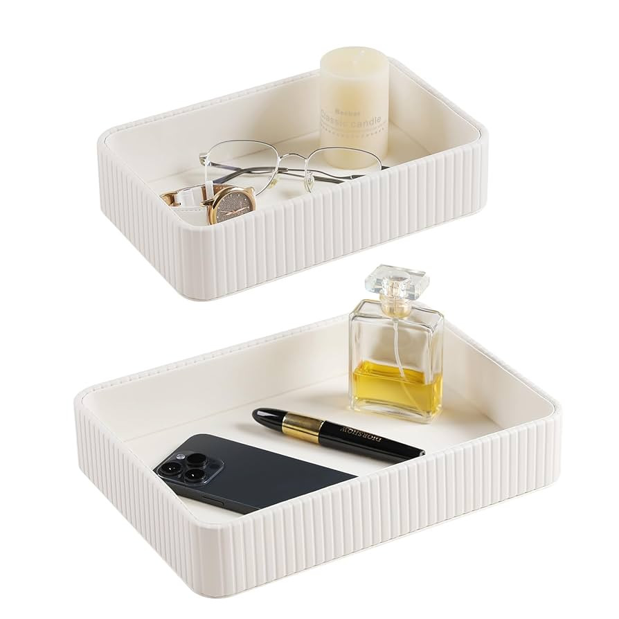 2 Pack Nightstand Organizer Tray, Decorative Perfume Valet Tray Trinket Dish Catch All Purse Key ... | Amazon (US)