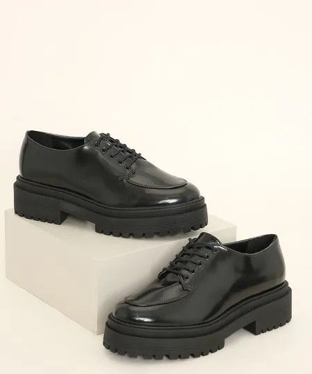 Oxford Feminino Oneself com Cadarço Salto Médio Tratorado Preto | C&A (BR)