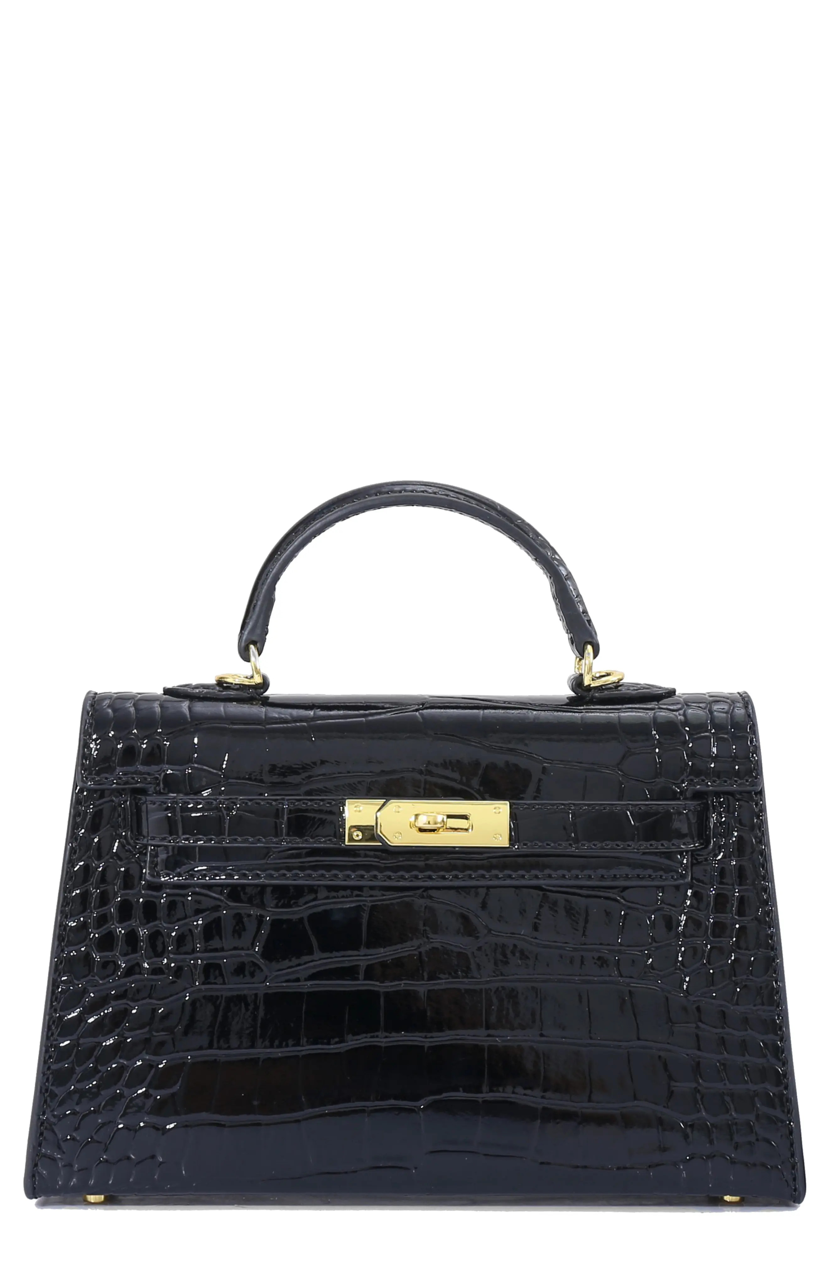 Adornia Croc Embossed Faux Leather Mini Handle Bag in Black at Nordstrom Rack | Nordstrom Rack