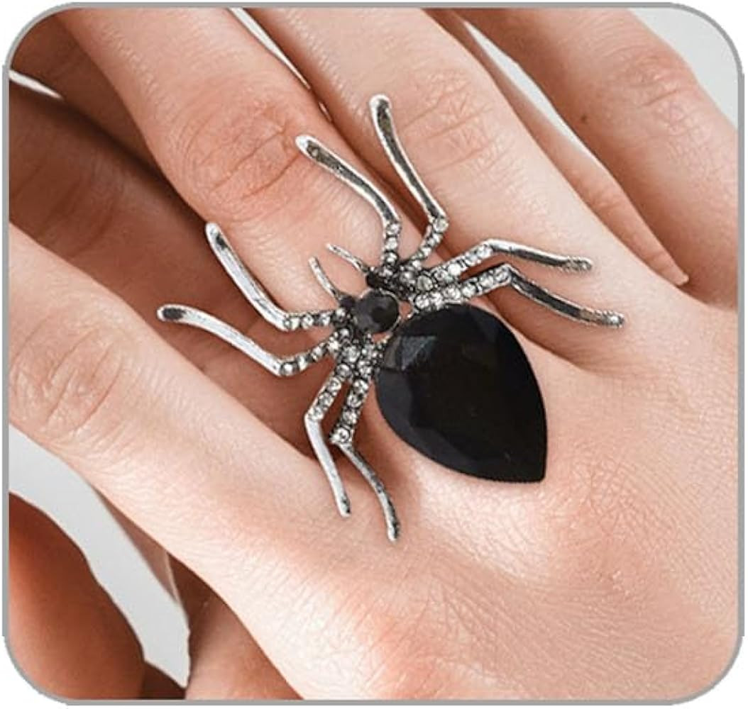 Punk Spider Rings for Women Silver Black Spider Web Bat Knuckle Rings Gothic Vintage Dark Crystal... | Amazon (US)