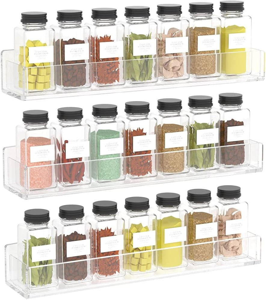 NIUBEE Wall Mounted Spice Rack Organizer,3 Pack Clear Acrylic Spice Shelf Storage Holder,Hanging ... | Amazon (US)