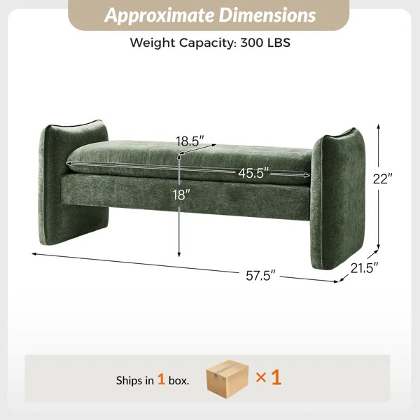 Ella 57.5"W Modern Chenille Fabric Easy Assembly Upholstered Bench | Wayfair North America