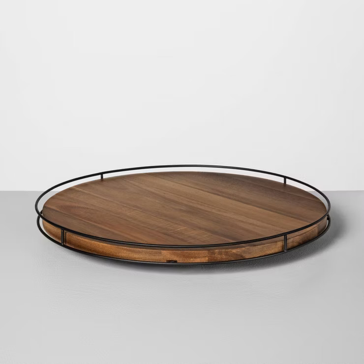 Wooden Lazy Susan with Metal Trim Brown/Black - Hearth & Hand™ with Magnolia | Target