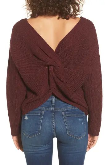 Women's Astr The Label Twist Back Sweater, Size X-Small - Burgundy | Nordstrom