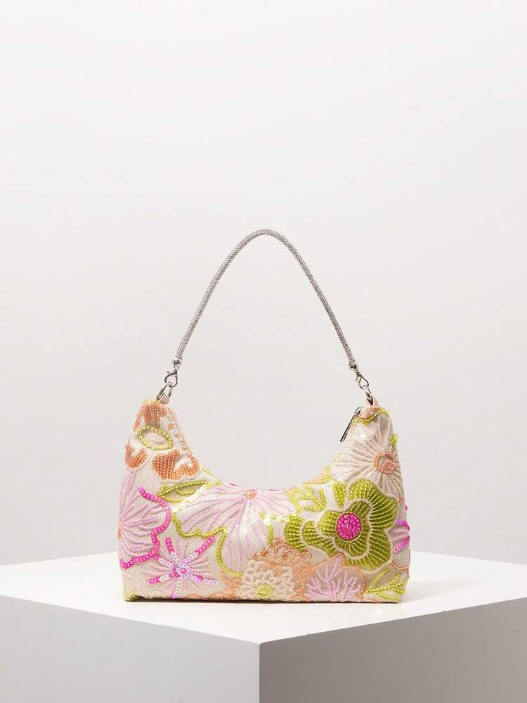 Borsa da spalla elegante e colorata con paillettes, disegno floreale, adatta per feste nuziali, b... | SHEIN