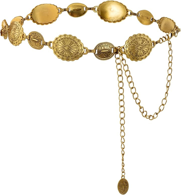 trypro Metal Waist Chain Belt for Women Western Cowgirl Adjustable Concho Silver Chain Belts for ... | Amazon (US)