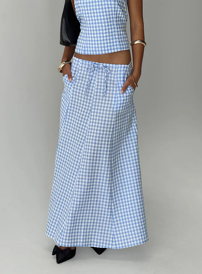 Carmino Maxi Skirt Blue Check | Princess Polly US