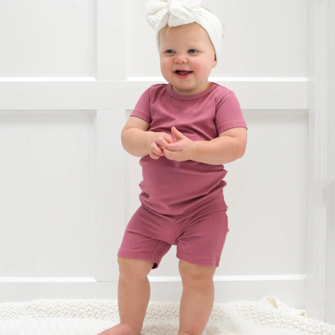TWO PIECE SHORTIE SET- Mauve Ribbed | millie + roo