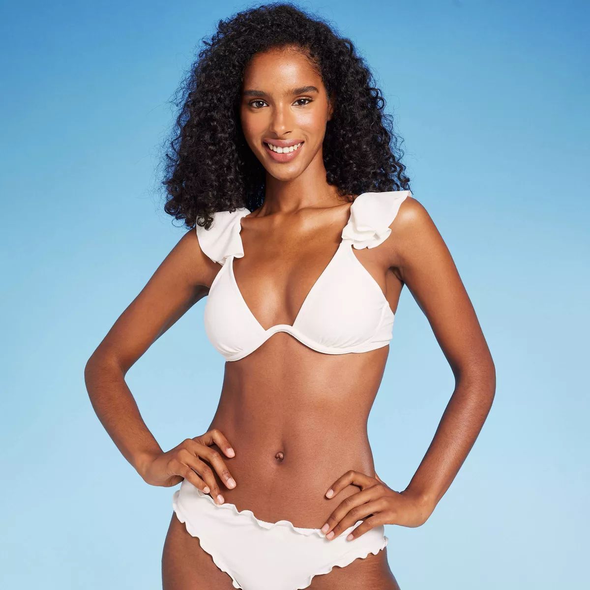 Women'sRuffle Continuous Underwire Bikini Top - Shade & Shore™ Off-White L: Adjustable Straps, ... | Target