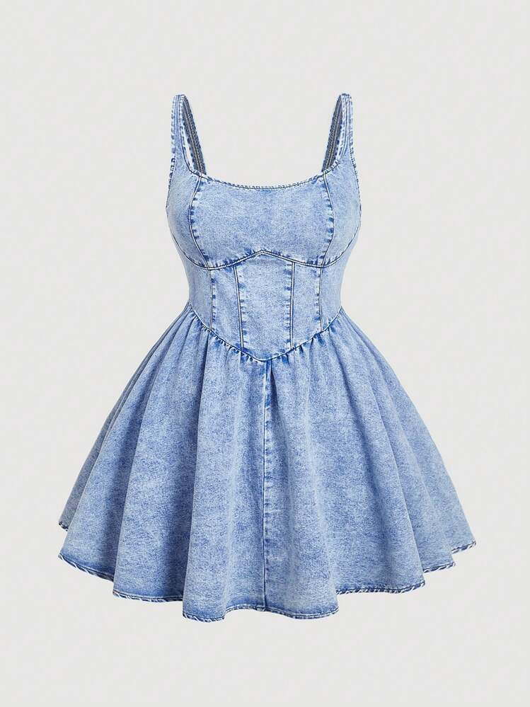 SHEIN MOD Plus Size Summer Casual Washed Denim Dress Blue | SHEIN