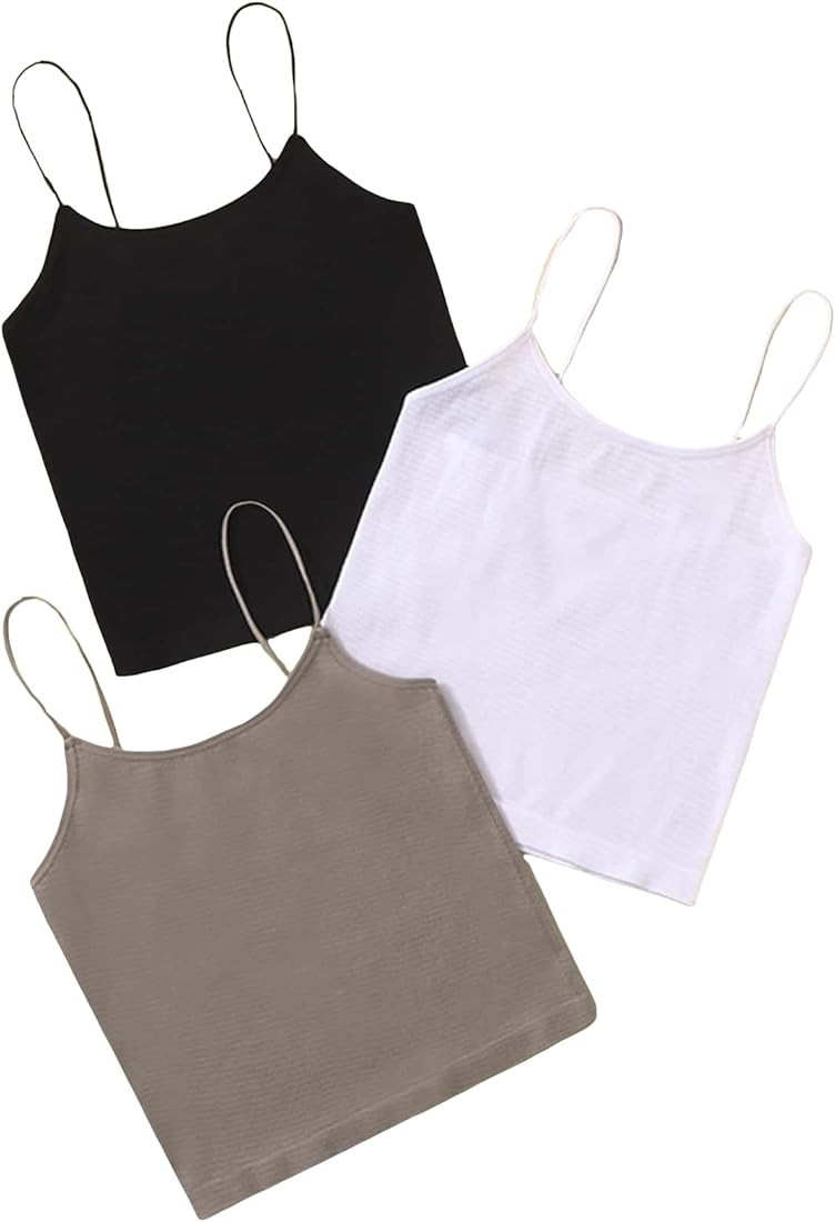 Floerns Women's 3 Piece Set Solid Spaghetti Strap Seamless Sports Tank Tops | Amazon (US)