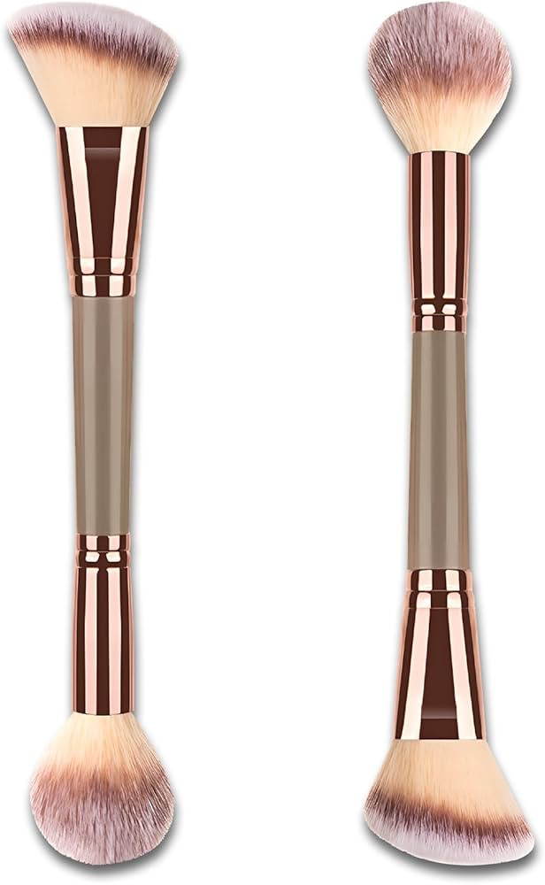 Double-Ended Foundation Makeup Brush, Angled/Round Top for Liquid, Powder & Cream Blending (Brown... | Amazon (US)