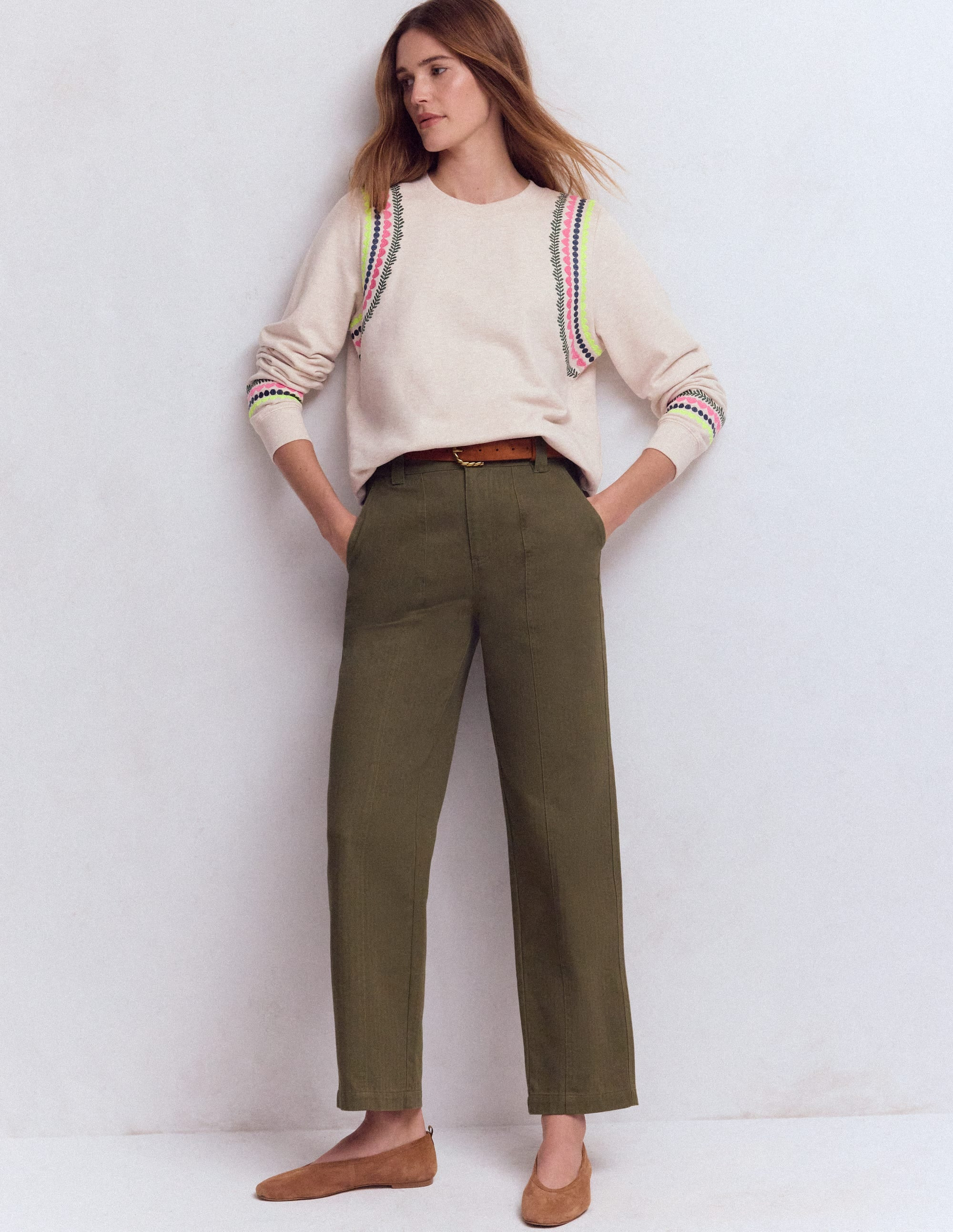 Hannah Embroidered Sweatshirt-Oatmeal Melange Embroidery | Boden (US)