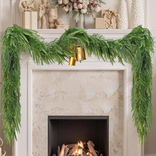 12 Ft Norfolk Pine Garland, Christmas Garland with Lights, Real Touch Realistic Greenery Cedar Garland for Mantle Table Indoor Outdoor Christmas Decorations | Amazon (US)