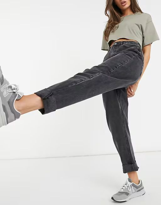 ASOS DESIGN high rise 'slouchy' mom jeans in washed black | ASOS (Global)