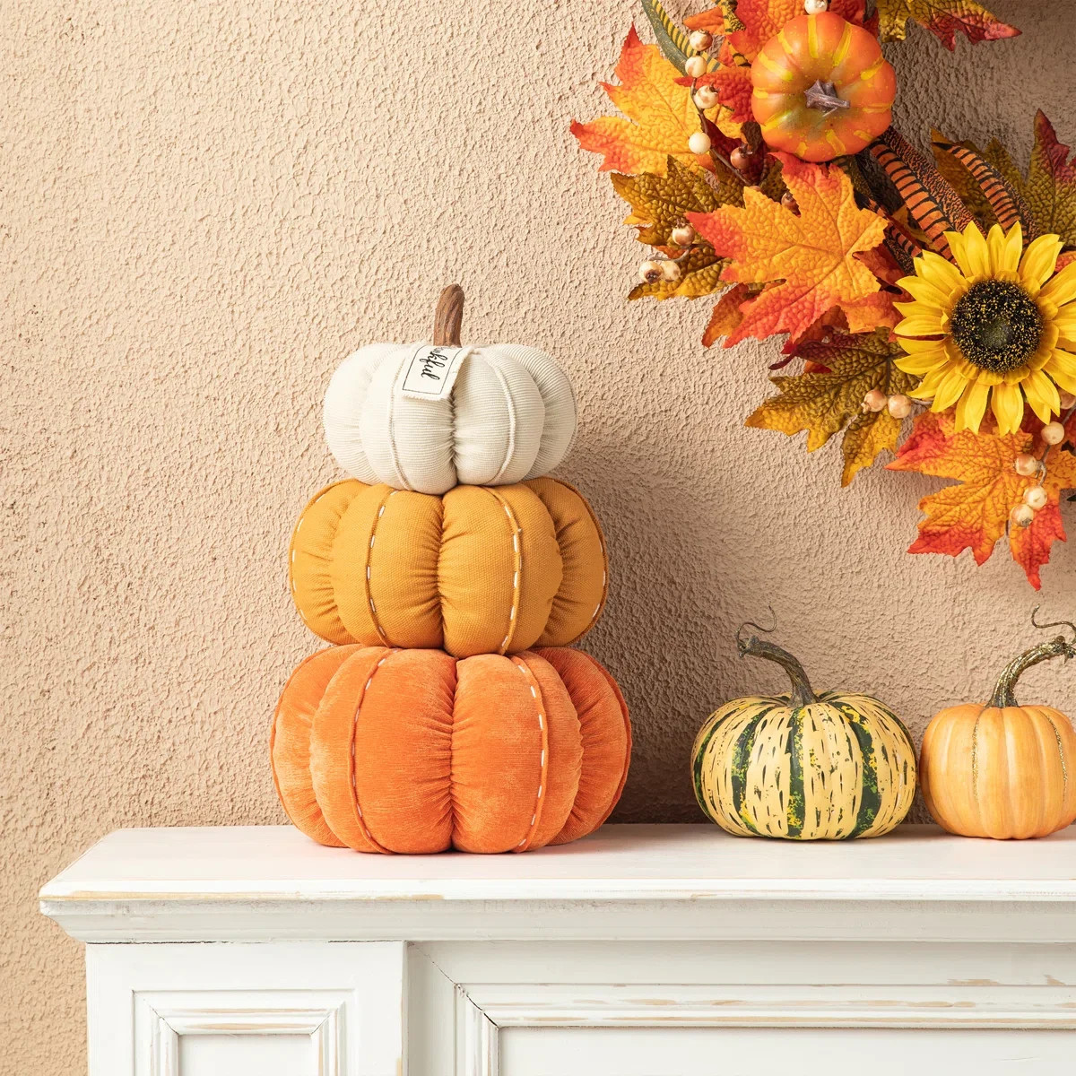 The Holiday Aisle® 13"H Fall Stacked Fabric Pumpkin & Reviews | Wayfair | Wayfair North America