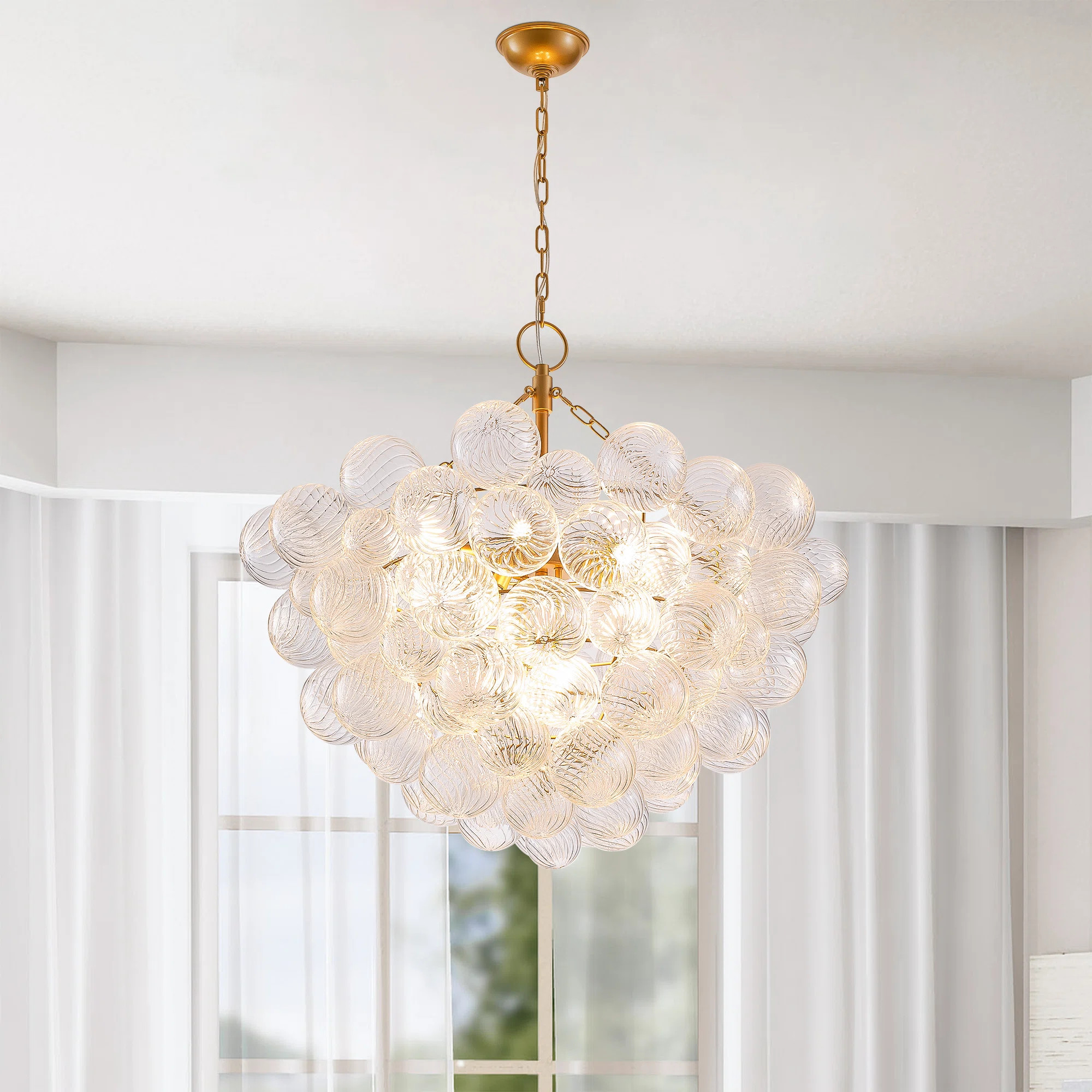 Nordic Bubble Ball Swirled Glass Chandelier, Dia 24 Inch Gild Gold And Clear Blown Glass Small Pe... | Wayfair North America