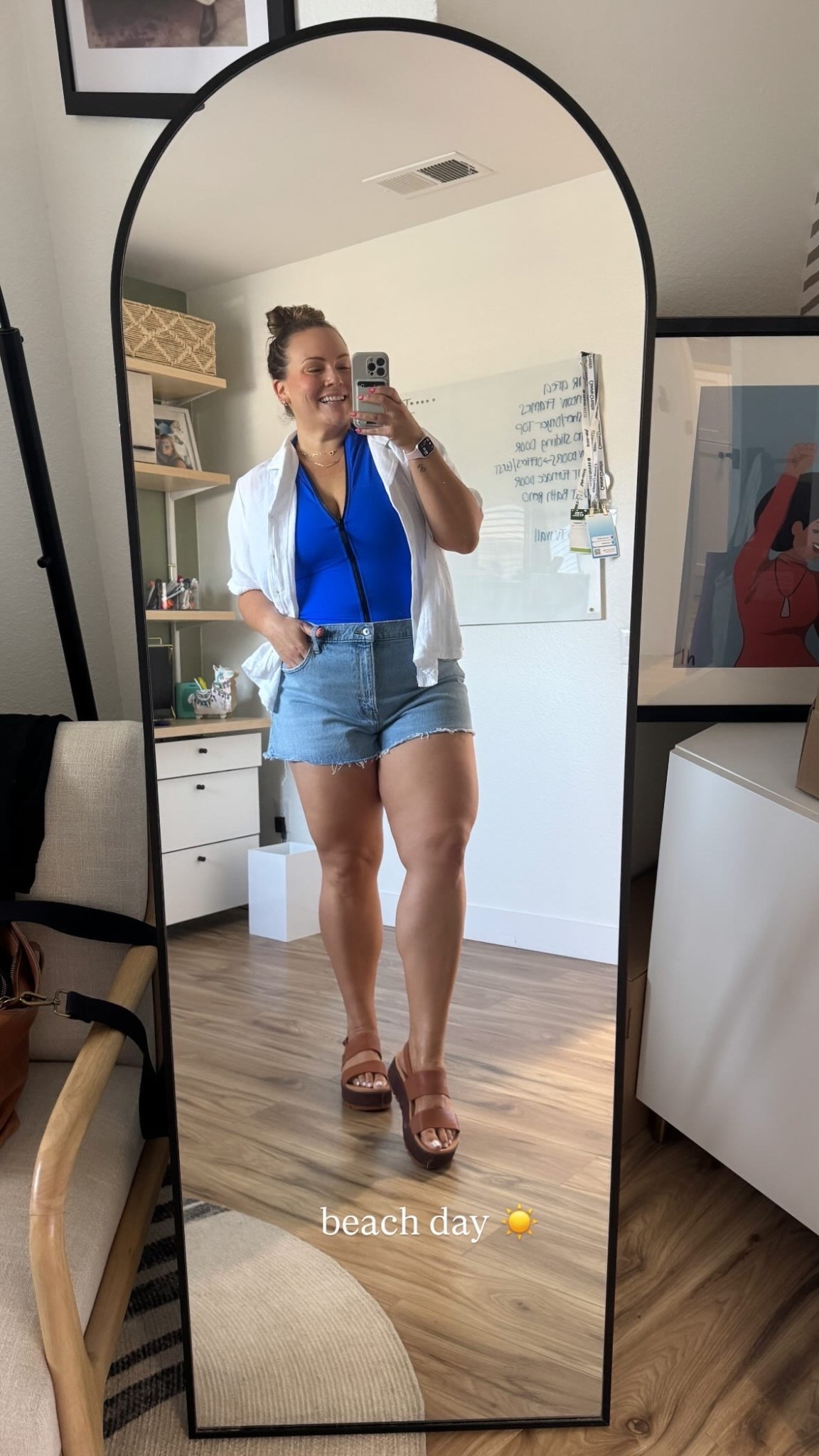 Wearing a 2x in the bathing suit. I absolutely love love it. 
34 in the shorts  