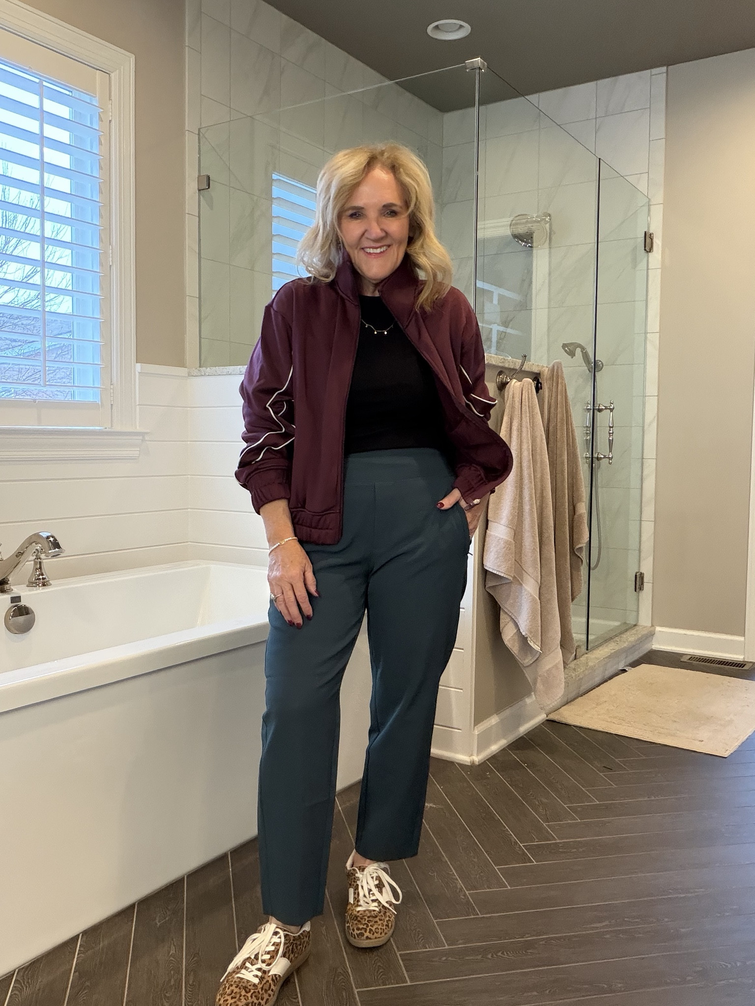 Endless pant @athleta wearing an 8 petite. I also love the pinnacle trouser, the Venice jogger and the skyline barrel. Excellent for travel, work or everyday. 
Walmart tee and track jacket size medium.  There are tracks pants to match. You just size down in them  
35% off my jewelry Allie & Bess code NANETTE35

#LTKOver40 #LTKPetite #LTKTravel