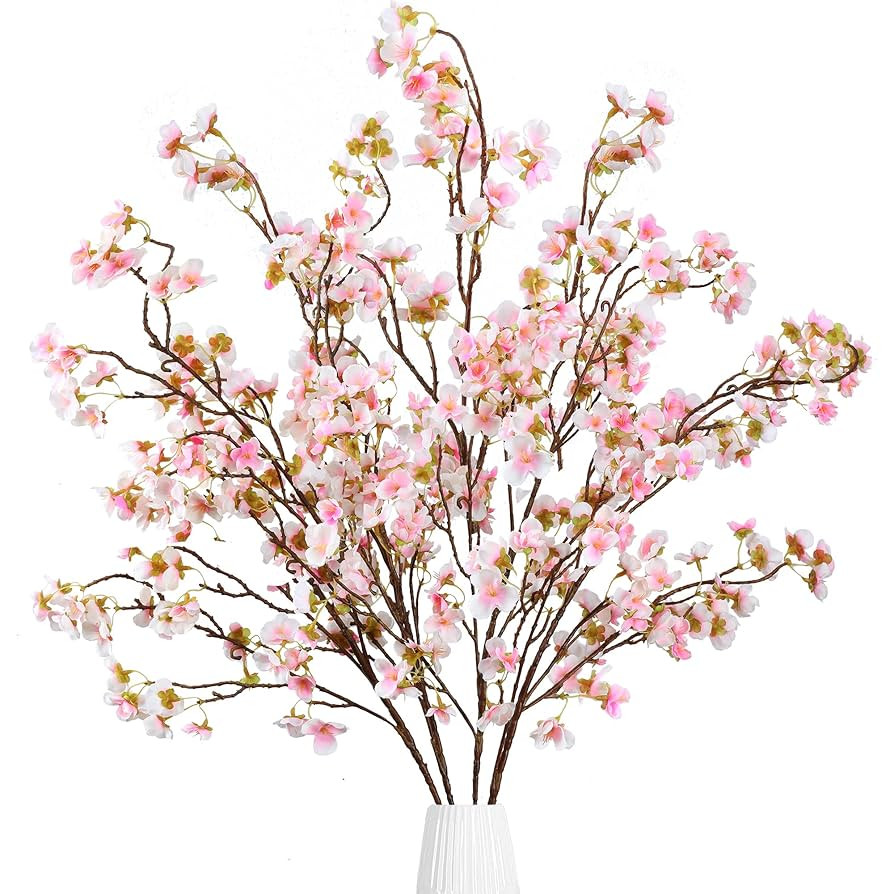 Sggvecsy Artificial Cherry Blossom Flowers 4 Pcs Faux Cherry Blossom Stems Faux Silk Cherry Bloss... | Amazon (US)