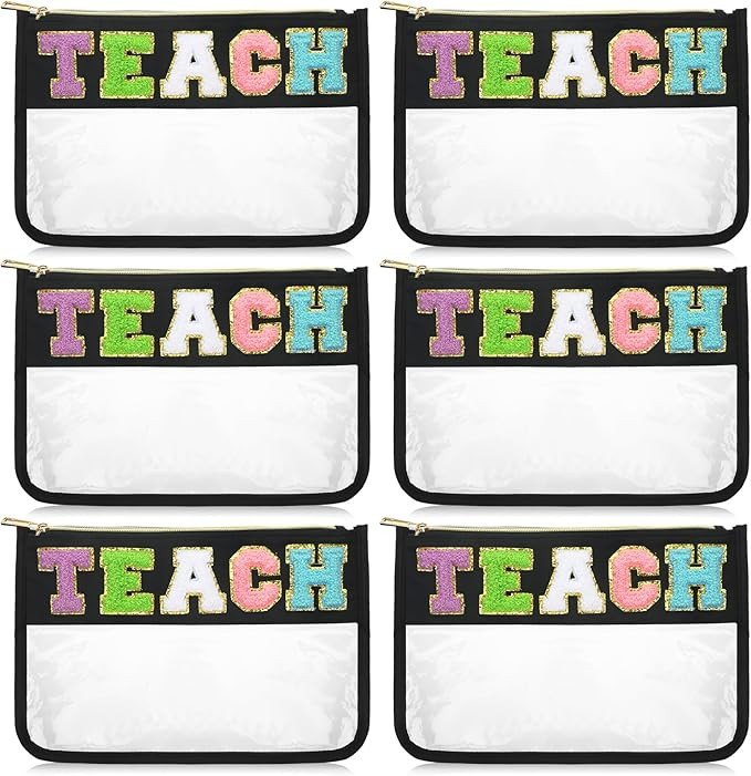 6 Pcs Chenille Letter Bag Bulk Teacher Appreciation Gifts Preppy Patch Makeup Bag Flat Clear Pouc... | Amazon (US)