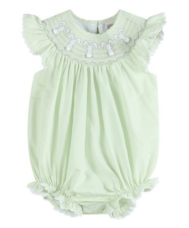 Lil Cactus Light Green Bunny Smocked Flutter-Sleeve Bubble Romper - Infant | Zulily