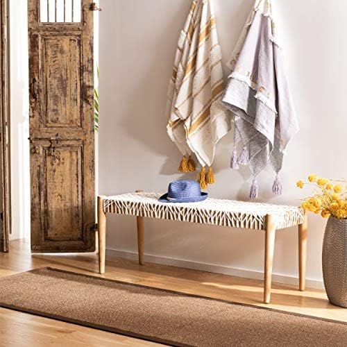 SAFAVIEH Home Collection Bandelier Natural Teak Wood/ Off-White Leather Weave Entryway Foyer Dining  | Amazon (US)