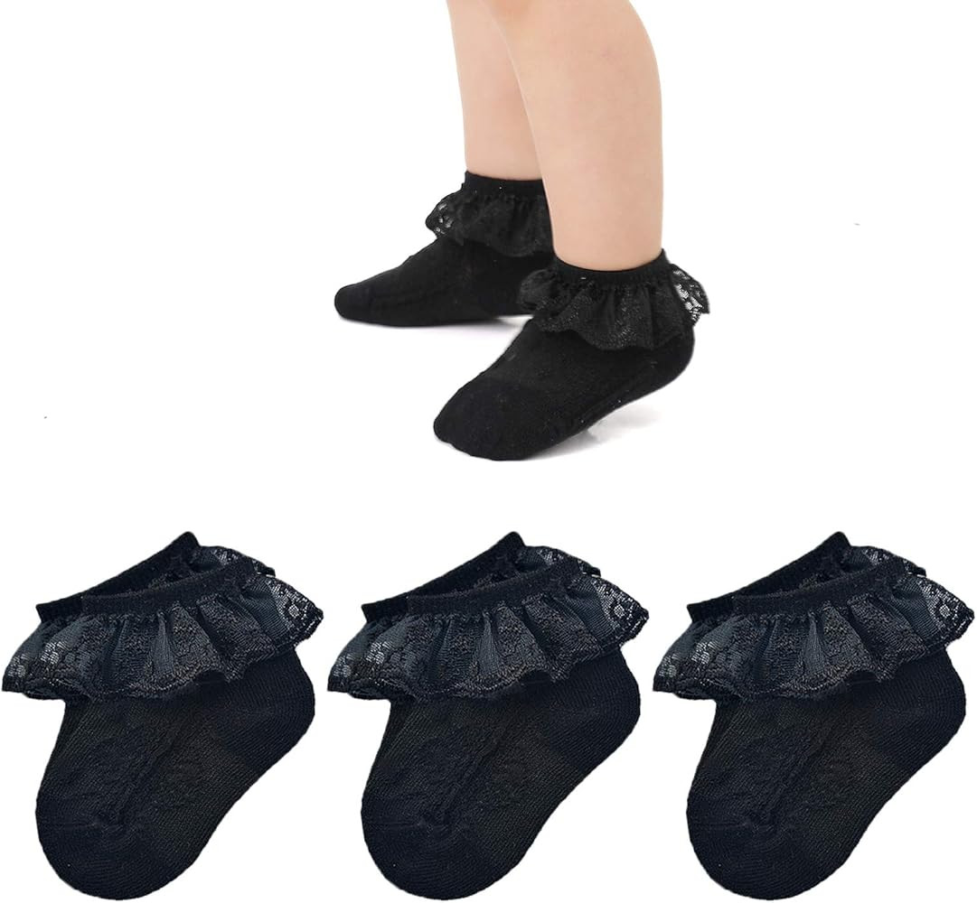 EPEIUS Baby-Girls Eyelet Frilly Lace Socks,Newborn/Infant/Toddler/Little Girls (Pack of 2/3/4/6) | Amazon (US)