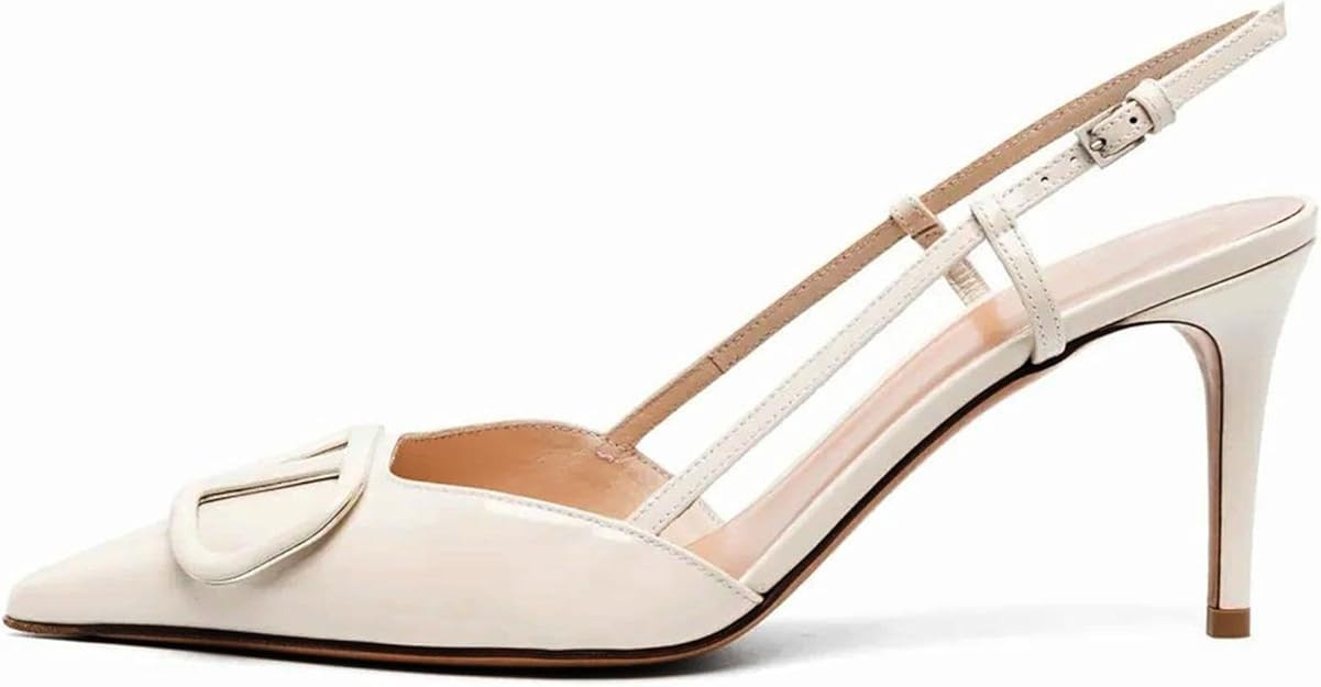 Women Heeled Slingback Sandals Closed Pointed Toe Stiletto High Heels Patent Leather Pumps Slip-O... | Amazon (US)