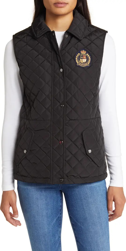 Crest Logo Recycled Shell Diamond Quilted Vest | Nordstrom