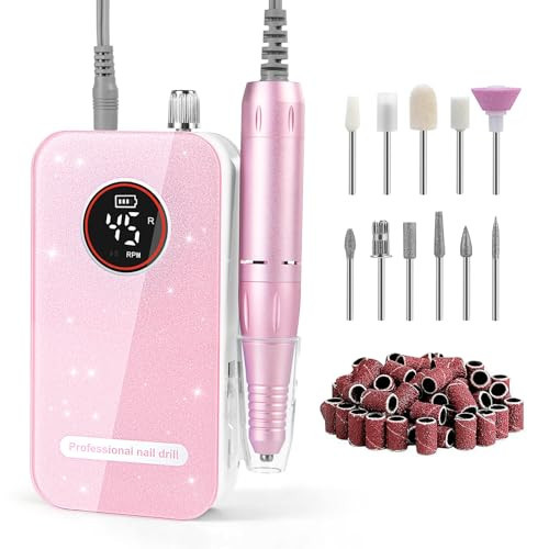 Professional Nail Drill Electric File 45000RPM, Portable Rechargeable Electric Nail File with 11 Drill Bits & 50 Sanding Bands, Low Noise Nail Drill Kit for Acrylic Gel Nails, Salon & Home Use, Pink | Amazon (US)