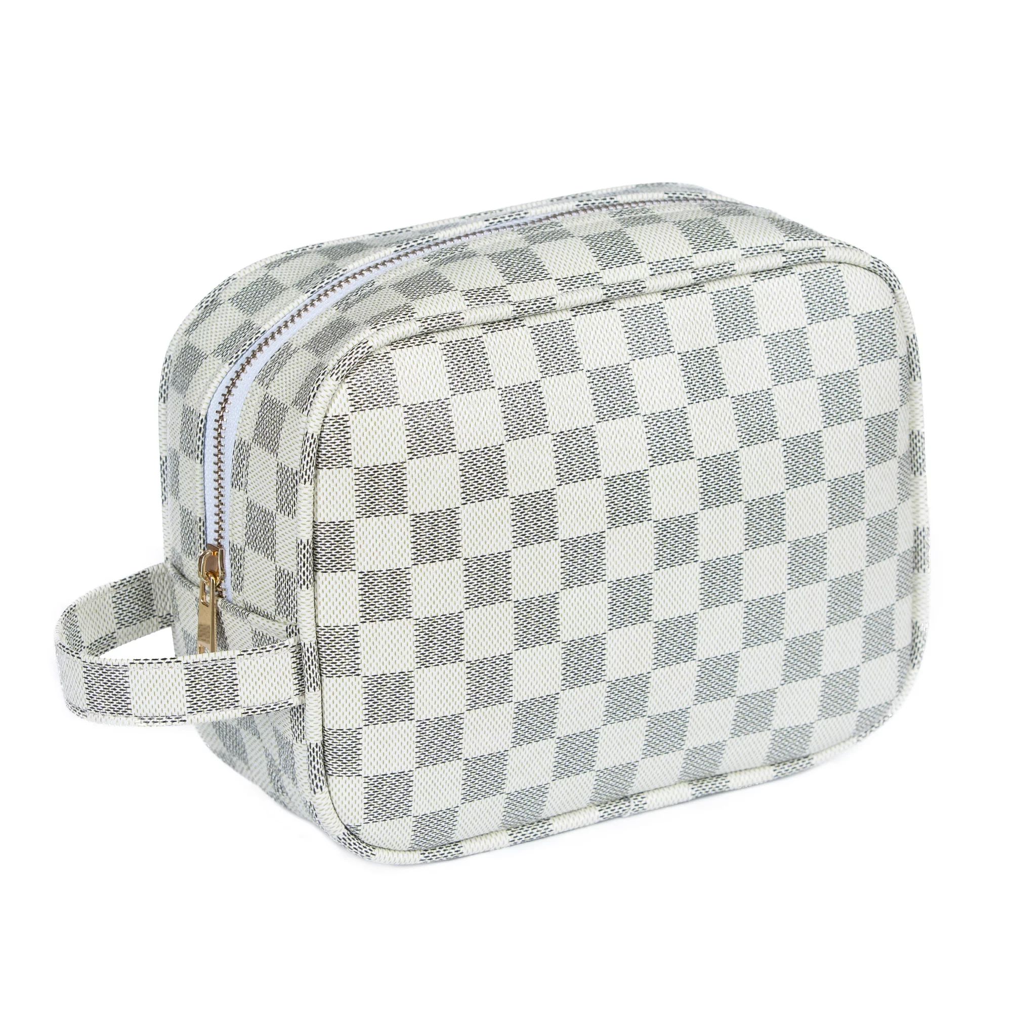 Luxouria Checkered Make Up Bag PU Leather Luxury Cosmetic Toiletry Travel bag Unisex | Walmart (US)