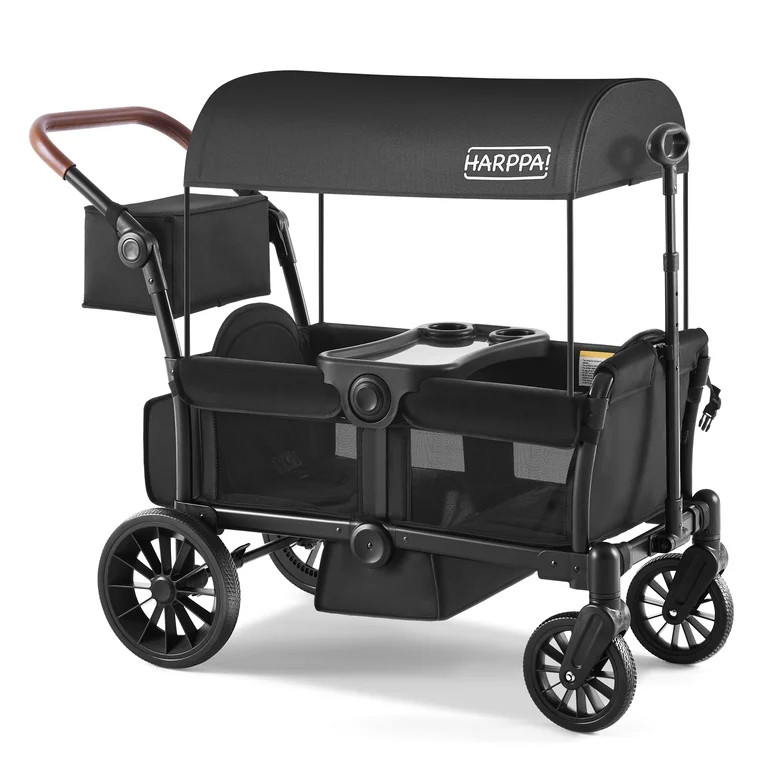 HARPPA Foldable Wagon Stroller for 2 Toddlers with Pull & Push Handle, Canopy, 32.9lbs, Black | Walmart (US)