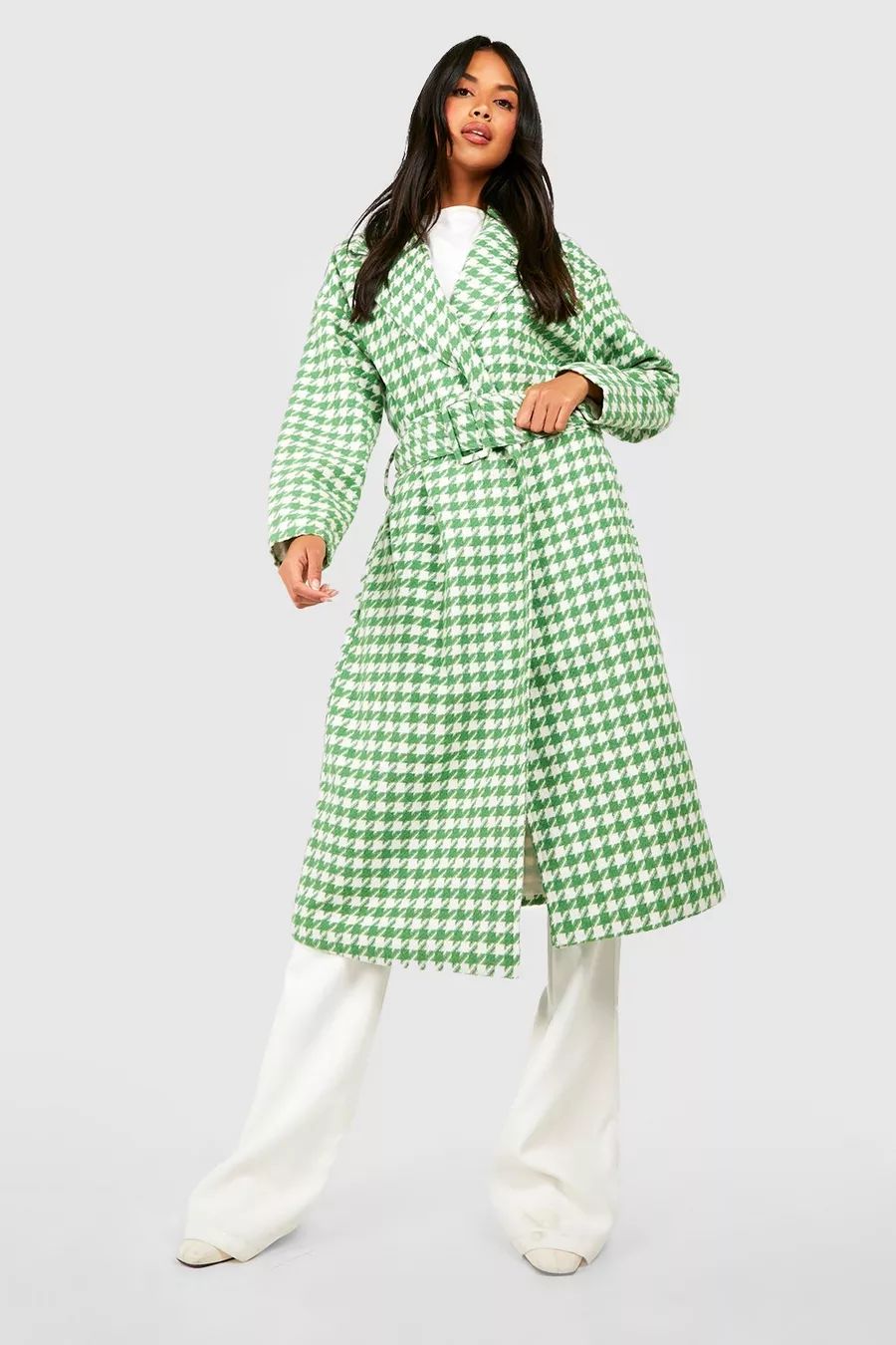 Green Belted Wool Look Trench | Boohoo.com (US & CA)