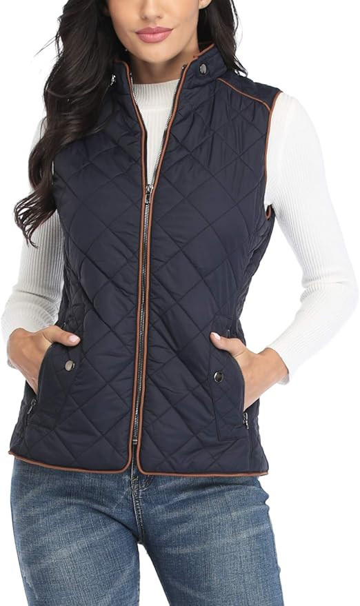 MISS MOLY Women Quilted Vest Zip Up Stand Collar Lightweight Padded Vest Jacket Winter Outwear | Amazon (US)