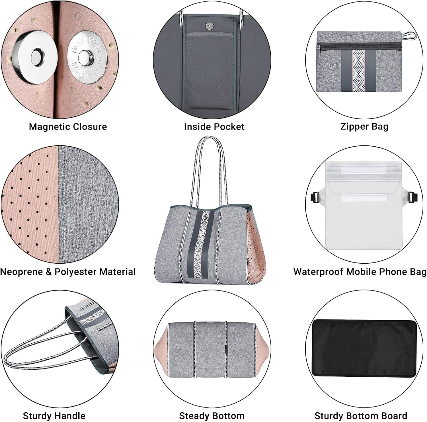 Neoprene Tote Bag Large Beach Bag for Women Pool Gym Tote Bag Travel Tote Bag | Amazon (US)