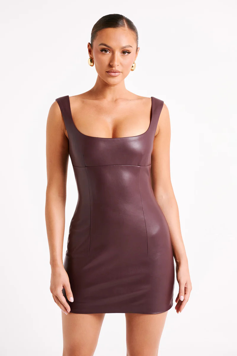 Cara Faux Leather Mini Dress - Dark Chocolate | MESHKI US