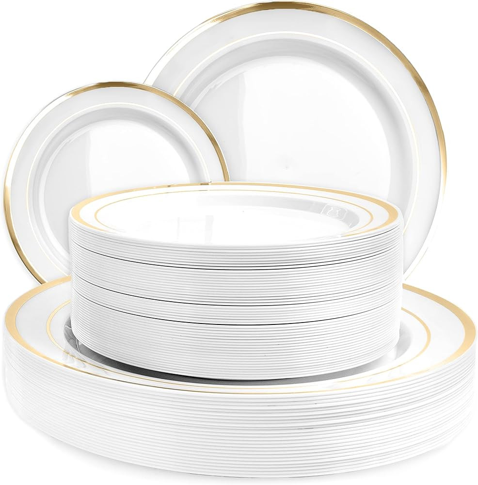 Aya's Cutlery Kingdom 100 Pack Gold Plastic Modern Dishware Plates | Amazon (US)