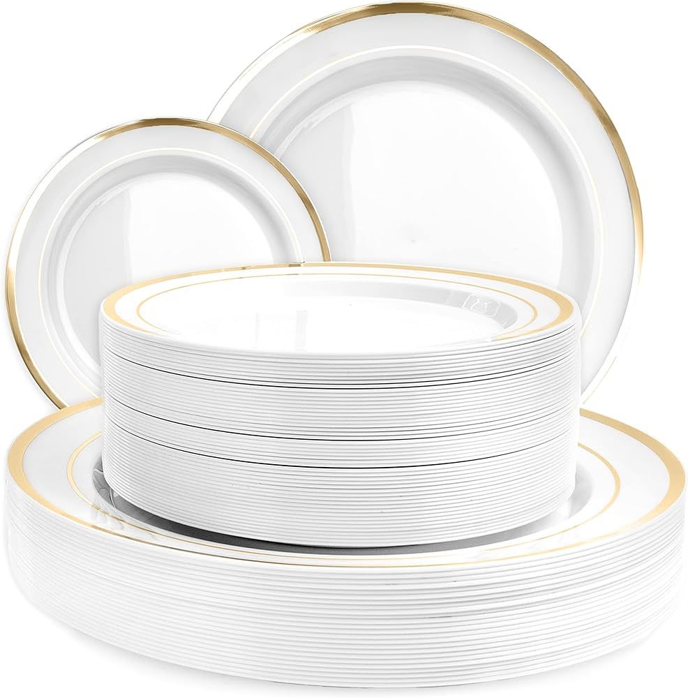 Aya's Cutlery Kingdom 100 Pack Gold Plastic Modern Dishware Plates | Amazon (US)