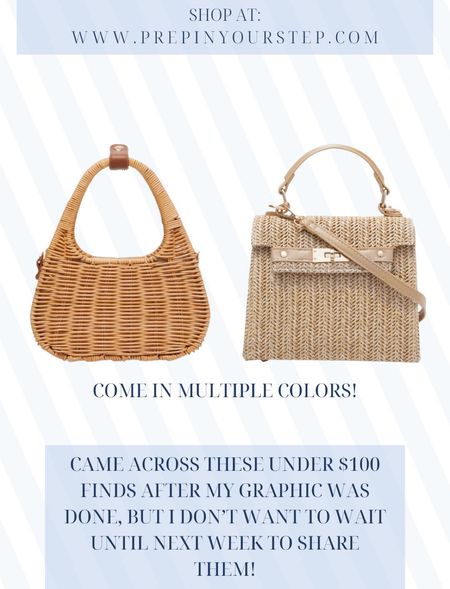 The cutest under $100 woven wicker and raffia summer bags! Both come in other colors making them sure to match any outfit. 

#LTKfindsunder100 #LTKfindsunder50