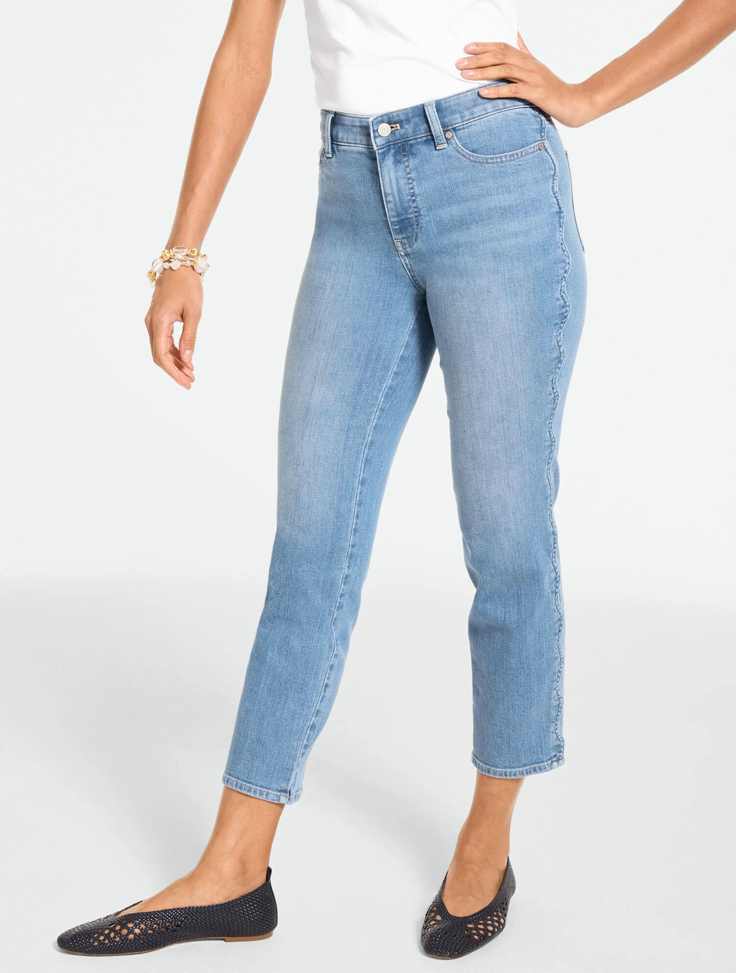 Straight Crop Scalloped Lightweight Jeans – Wave Wash | Talbots