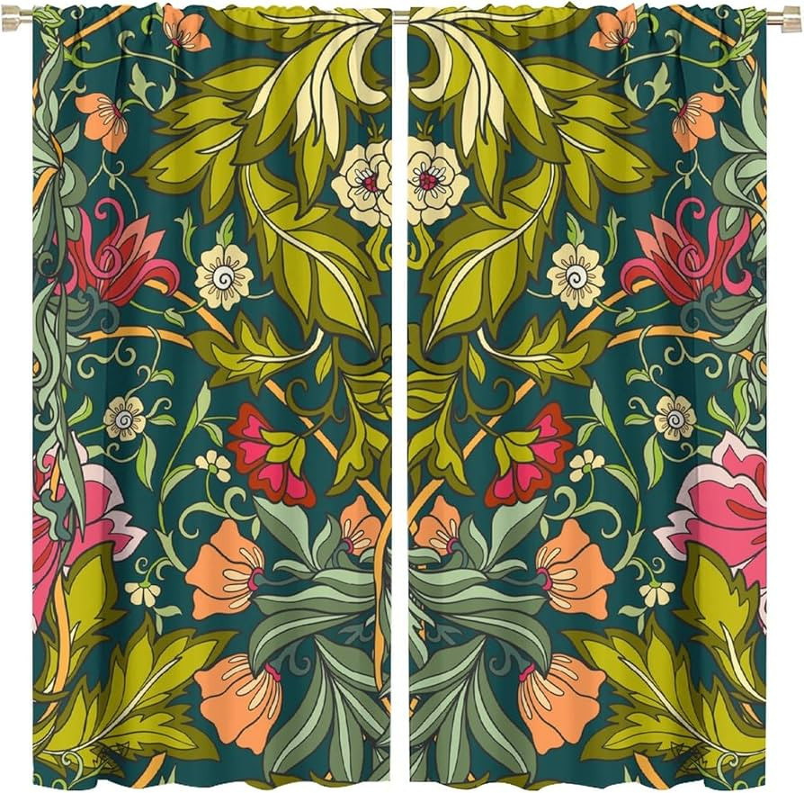 Vintage Floral Curtain William Morris Boho Retro Flower Botanical Patterned Bohemia Decor Window ... | Amazon (US)