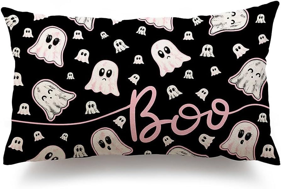 DFXSZ Halloween Pillow Covers 12x20 inch White Pink Ghost Decor Black Halloween Lumbar Pillow Cov... | Amazon (US)