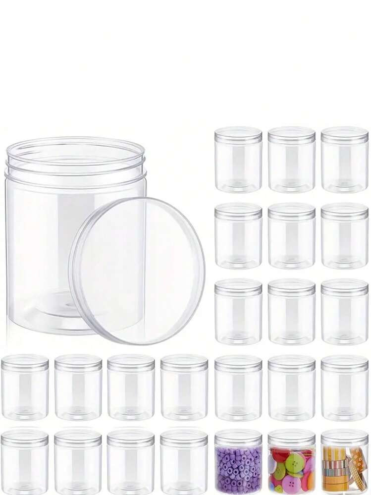 6pcs/12pcs 8.45oz Thick Clear Plastic Storage Jars, Reusable With Lids: Efficiently Organize Your Kitchen, DIY Crafts, And Store Small Items Like Parts, Beads, And Accessories | SHEIN